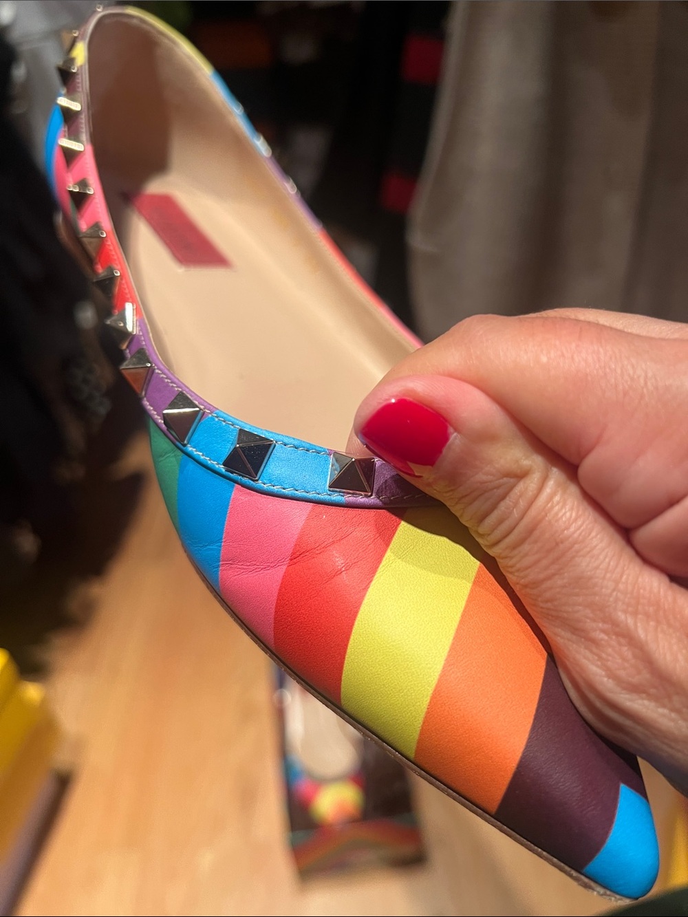 Valentino Garavani Multicolor Chevron Pointed Studded Flats - Picture 2 of 8